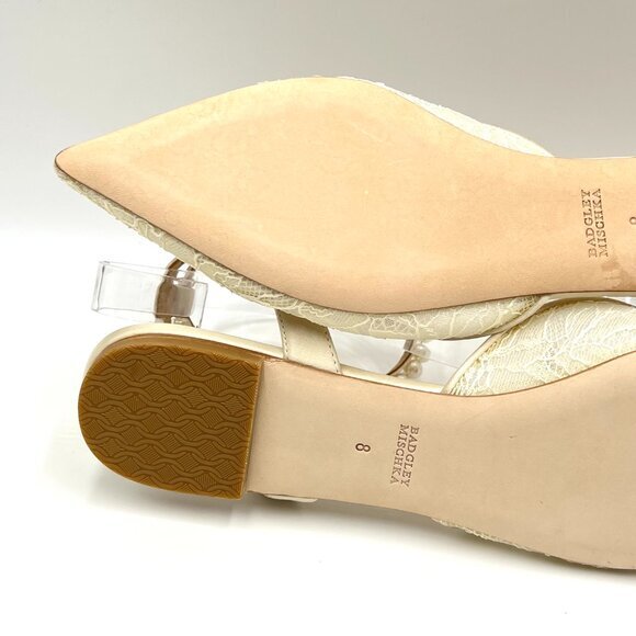 Badgley Mischka Womens Size 8 Ivory White Satin Lace Point Toe Dress Flats Shoes - Picture 10 of 12